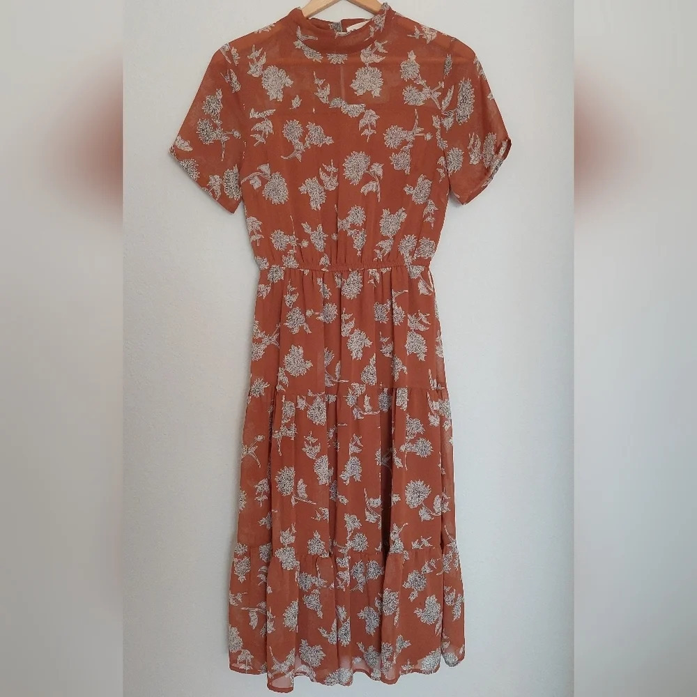 High‎ Neck Three Tiered Floral Dress Size  Small